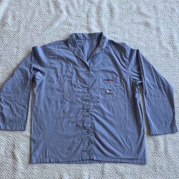 Sanrio Blue Button Down Shirt Hello Kitty Embroidery Size L - Picture 1 of 6